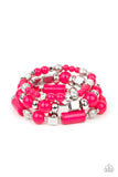 Perfectly Prismatic - Pink Cube, Round Beads Stretchy Bracelet