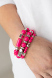 Perfectly Prismatic - Pink Cube, Round Beads Stretchy Bracelet