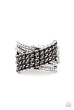 Classic Crossover - Black Rhinestones Slant Rows Wide Band Ring