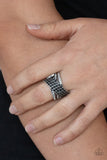 Classic Crossover - Black Rhinestones Slant Rows Wide Band Ring