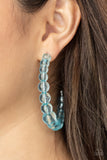 In the Clear - White - Blue Glassy Beads on an Oversized Hoop Earrings