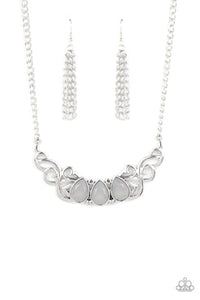 Heavenly Happenstance - Silver Smoky Teardrop Beads Silver Vine-Like Plate Short Necklace