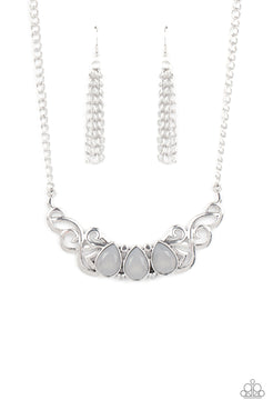 Heavenly Happenstance - Silver Smoky Teardrop Beads Silver Vine-Like Plate Short Necklace