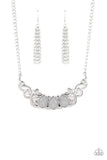 Heavenly Happenstance - Silver Smoky Teardrop Beads Silver Vine-Like Plate Short Necklace