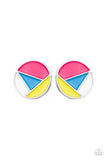 Artistic Expression - Multi/Yellow - Multi/Pink Painted Dainty Geometric Sections Round Post Earrings