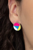 Artistic Expression - Multi/Yellow - Multi/Pink Painted Dainty Geometric Sections Round Post Earrings