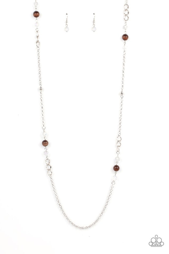 Teasingly Trendy - Brown Cat's Eye Stone Beads Iridescent Crystal-Like Accents Long Necklace