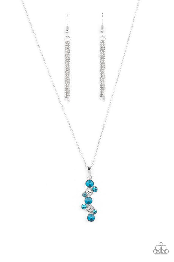 Classically Clustered - Blue Tint and White Rhinestones Short Necklace