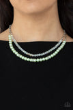 Parisian Princess - Green Ash Pearly Beads White Rhinestones Short Necklace