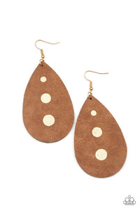 Rustic Torrent - Black - Brown - Gold Leather Teardrop Fishhook Earring