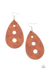 Rustic Torrent - Black - Brown - Gold Leather Teardrop Fishhook Earring