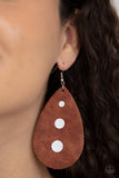 Rustic Torrent - Black - Brown - Gold Leather Teardrop Fishhook Earring