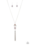 Natural Novice - Blue/Turquoise - Orange - Silver Stone Square Wooden Frame, Silver Rod, White Shell Long Necklace