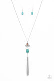 Natural Novice - Blue/Turquoise - Orange - Silver Stone Square Wooden Frame, Silver Rod, White Shell Long Necklace