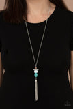 Natural Novice - Blue/Turquoise - Orange - Silver Stone Square Wooden Frame, Silver Rod, White Shell Long Necklace