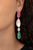 Deco By Design - Red - Multi Painted Finish Asymmetrical Frames Link Silver Frame Post Earrings