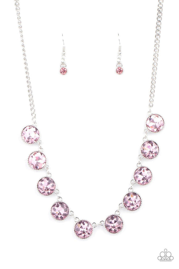 Mystical Majesty - Pink Gems Encased in Textured Silver Frames Short Necklace