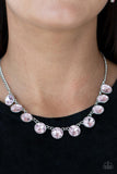 Mystical Majesty - Pink Gems Encased in Textured Silver Frames Short Necklace