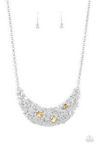 Fabulously Fragmented - Yellow Rhinestones White Rhinestones Short Necklace