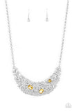 Fabulously Fragmented - Yellow Rhinestones White Rhinestones Short Necklace