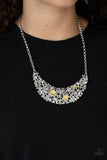 Fabulously Fragmented - Yellow Rhinestones White Rhinestones Short Necklace