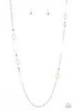 Sheer as Fate - Orange - Green Teardrop Beads Silver Oval Hoops Long Necklace