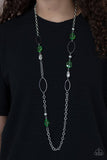 Sheer as Fate - Orange - Green Teardrop Beads Silver Oval Hoops Long Necklace