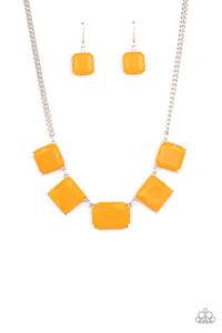 Instant Mood Booster - Orange Acrylic Assorted Shaped Beads Short Necklace