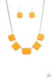 Instant Mood Booster - Orange Acrylic Assorted Shaped Beads Short Necklace