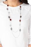 Cobble Creeks - Brown Glassy Accents Beads Long Necklace