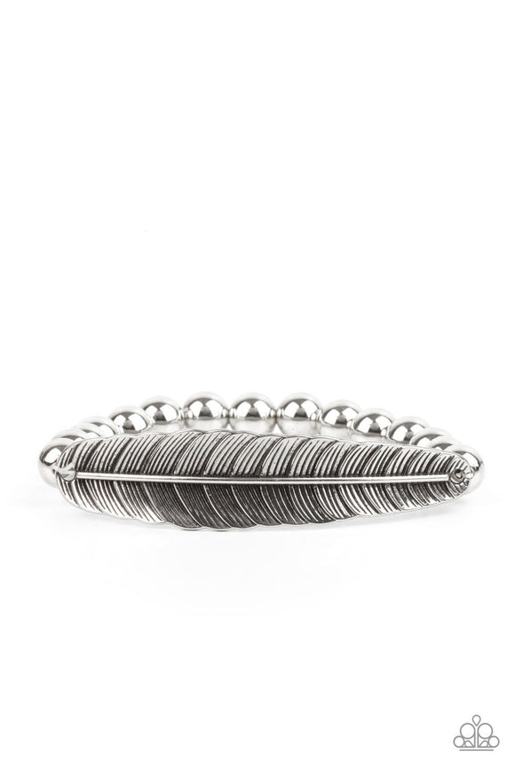 Featherlight Fashion - Silver Life-Like Feather Stretchy Bracelet