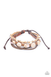 Run The Rapids - Pink Stones Wooden Beads Urban Pull Tie Bracelet