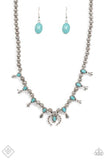 Luck of the West - Blue Stones Silver Horseshoe Short Necklace - Fashion Fix Necklace