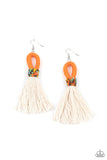 The Dustup - Black - Orange With White Cotton Tassels Fish Hook Earrings