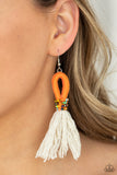 The Dustup - Black - Orange With White Cotton Tassels Fish Hook Earrings