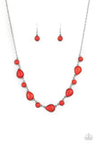 Heavenly Teardrops - Red Round and Teardrop Stones Short Necklace