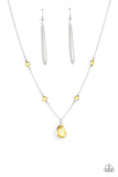 Romantic Rendezvous - Blue - Yellow Glassy Teardrop Gem Short Necklace