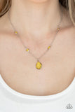 Romantic Rendezvous - Blue - Yellow Glassy Teardrop Gem Short Necklace