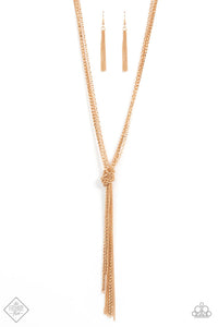 Knot All There - Gold Strands Chains in a Knot Long Necklace Fashion Fix Necklace Oct. 2021