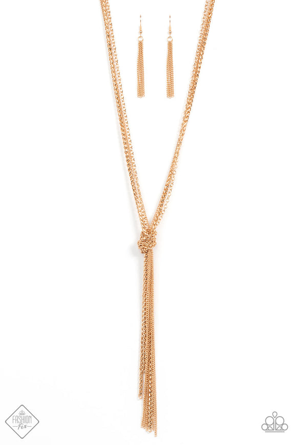 Knot All There - Gold Strands Chains in a Knot Long Necklace Fashion Fix Necklace Oct. 2021