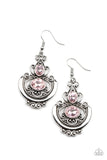 Unlimited Vacation - Red - Pink Oval Rhinestones Silver Frame Fishhook Earrings