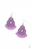 Persian Posh - Pink - Purple Beads Silver Teardrop Frame Fishhook Earrings