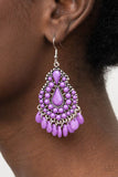 Persian Posh - Pink - Purple Beads Silver Teardrop Frame Fishhook Earrings