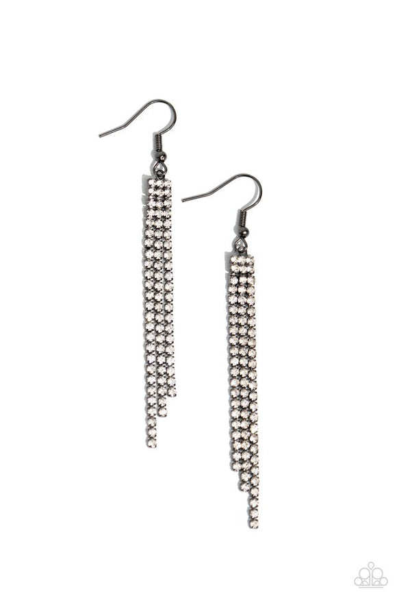 Candescently Couture - Black/Gunmetal Fittings White Rhinestones Fishhook Earrings