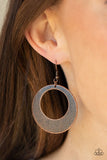 Outer Plains - Silver - Copper Round Frame Scratched Pattern Fishhook Earrings