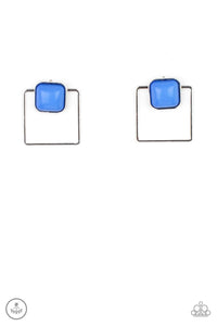 Flair and Square - Blue Square Bead Double-Sided Post Earrings