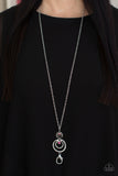 Couture Freak - Pink - Multi Rhinestones Hammered Silver Rings Long Lanyard Necklace