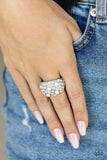 Gatsby's Girl - White Rhinestones and Pearls Wide Band Ring