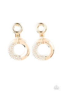 Modern Motivation - Gold Ring Half Dipped White Rhinestones Post Earrings