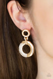 Modern Motivation - Gold Ring Half Dipped White Rhinestones Post Earrings